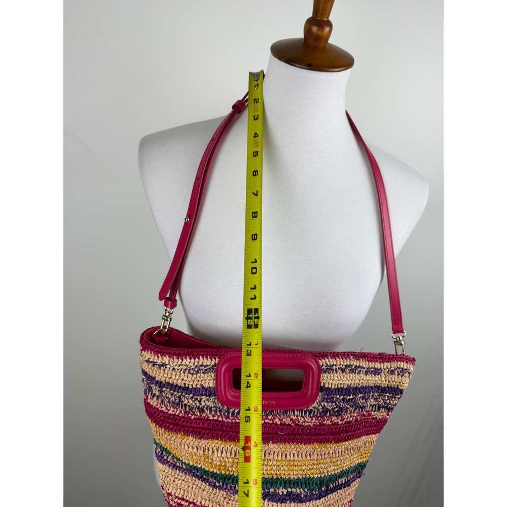 Maje Striped Straw Satchel Multicolor Stripe Pink Raffia Crossbody Euro Summer - Picture 9 of 16